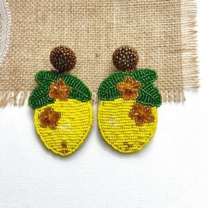 Lemon Beaded Statement Earrings: Handmade Summer Fruit Jewelry